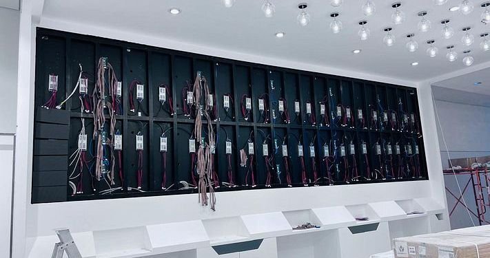 Retail fit-out with LED wall under installation